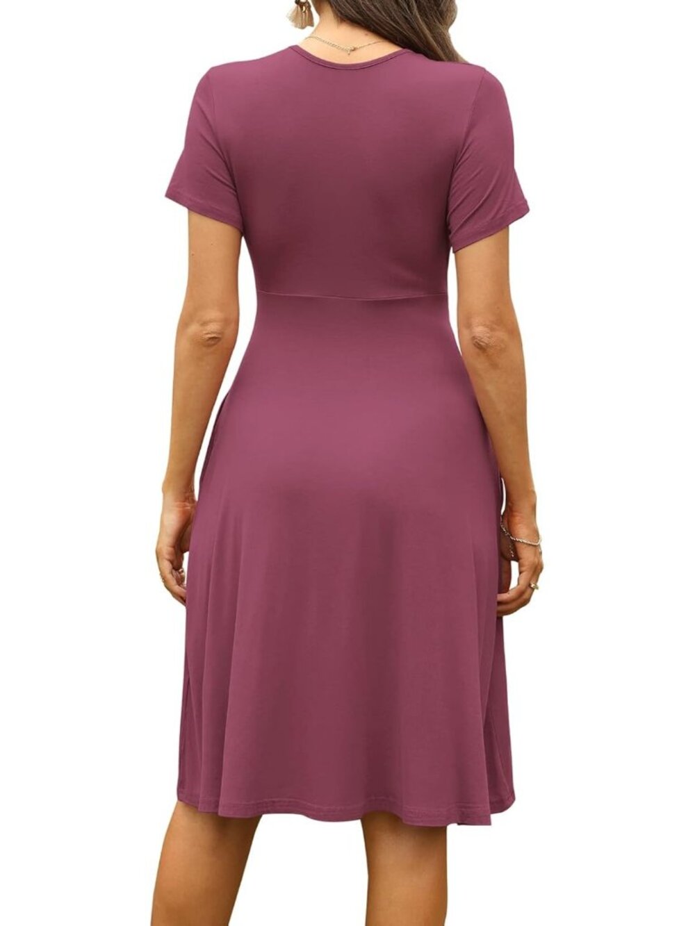 Women's Purple Summer Short Sleeve Casual V-Neck Floral Party Dress with Pocket - Picture 4 of 6
